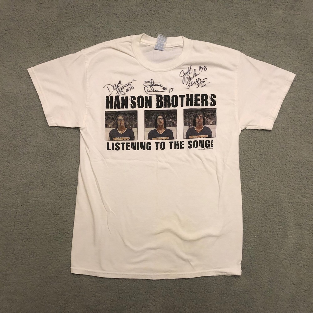 Autographed Hanson Brothers Signed Slap Shot‎ Movie T-Shirt Dave Steve Jeff